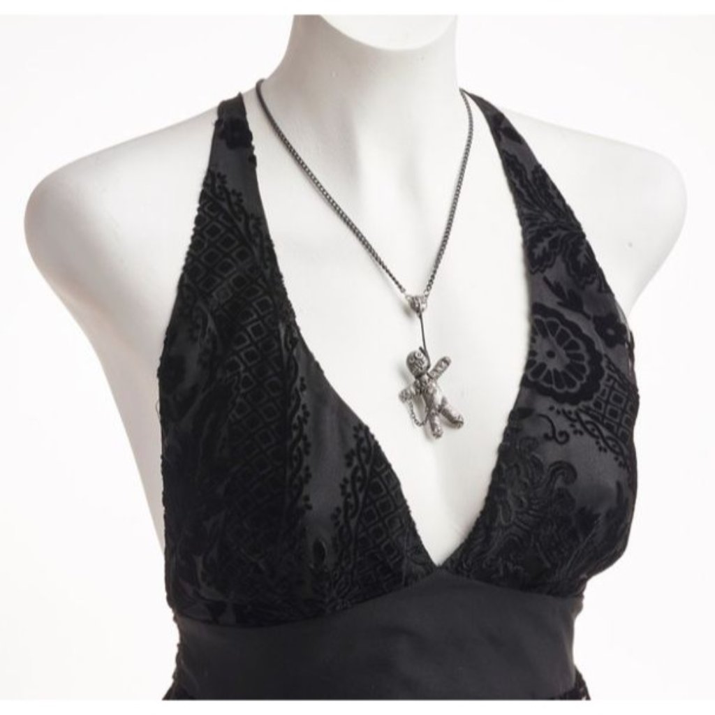 Voodoo Doll Pendant Alchemy Gothic Pewter Charm W/ Button Eyes & Stitch Detail